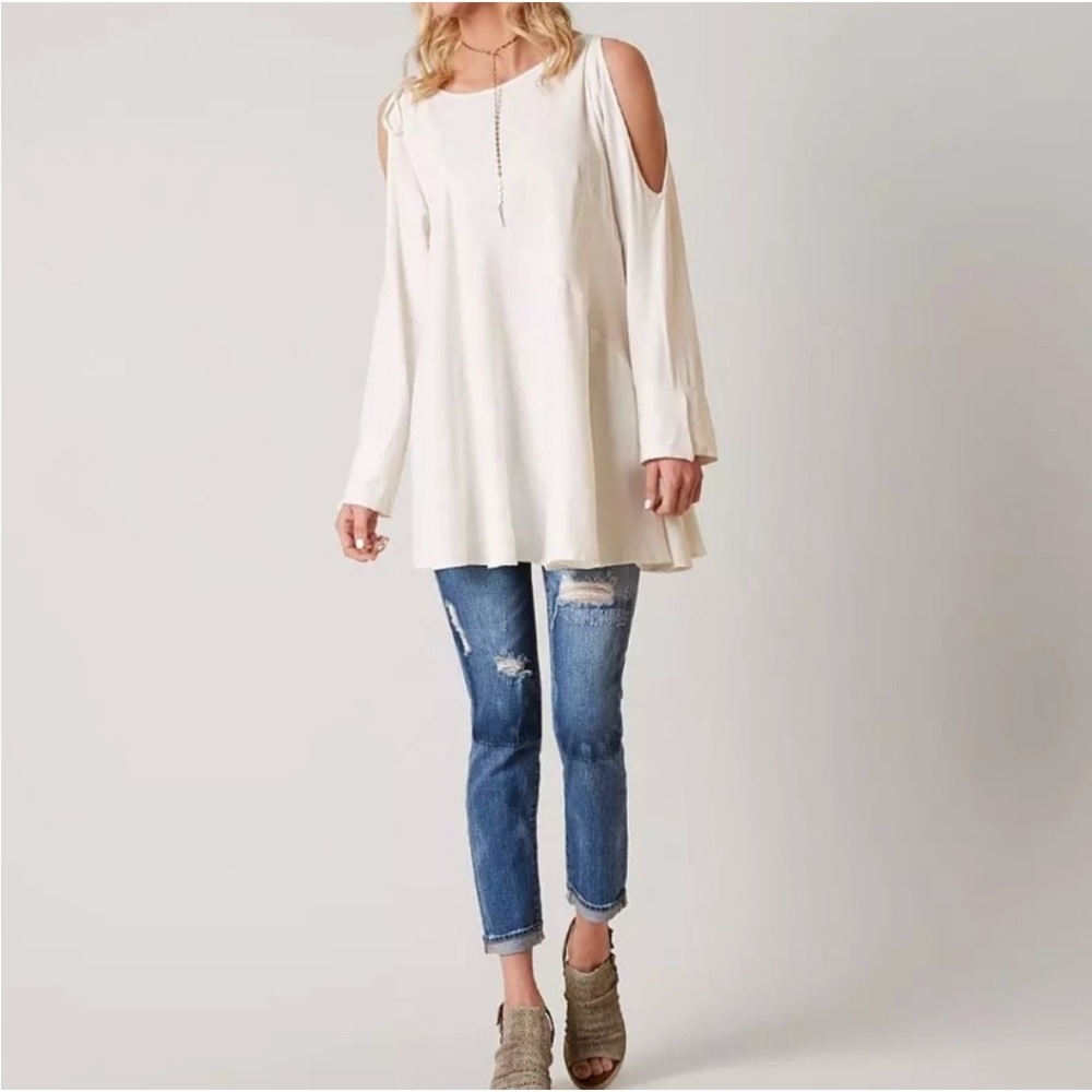 Free People Clear Skies Tunic Top Oversized Cold Shoulder size XS